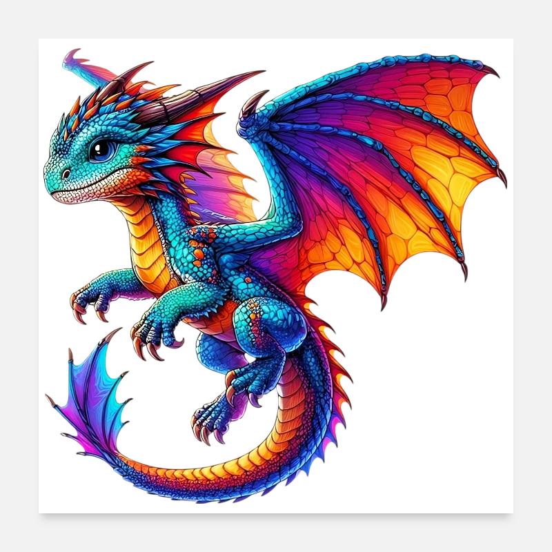 Drache - Poster 60x60 cm - Weiß