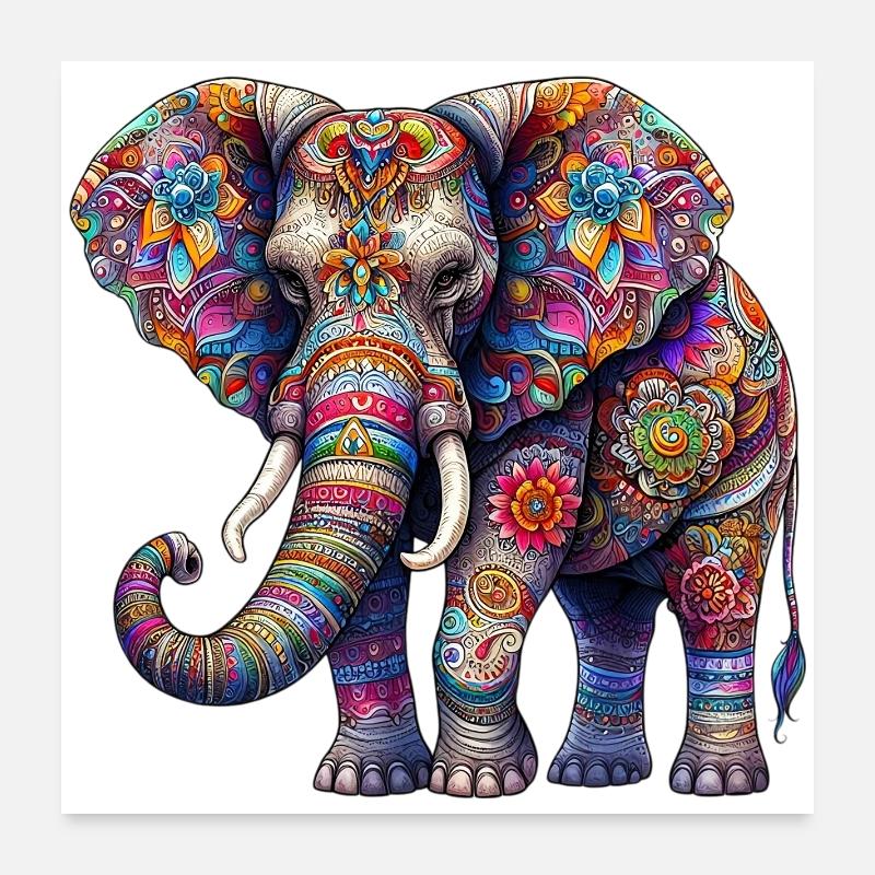 Elefant - Poster 60x60 cm - Weiß