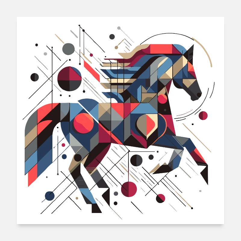 Abstrait Animal Cheval 2 - Poster 60 x 60 cm - blanc