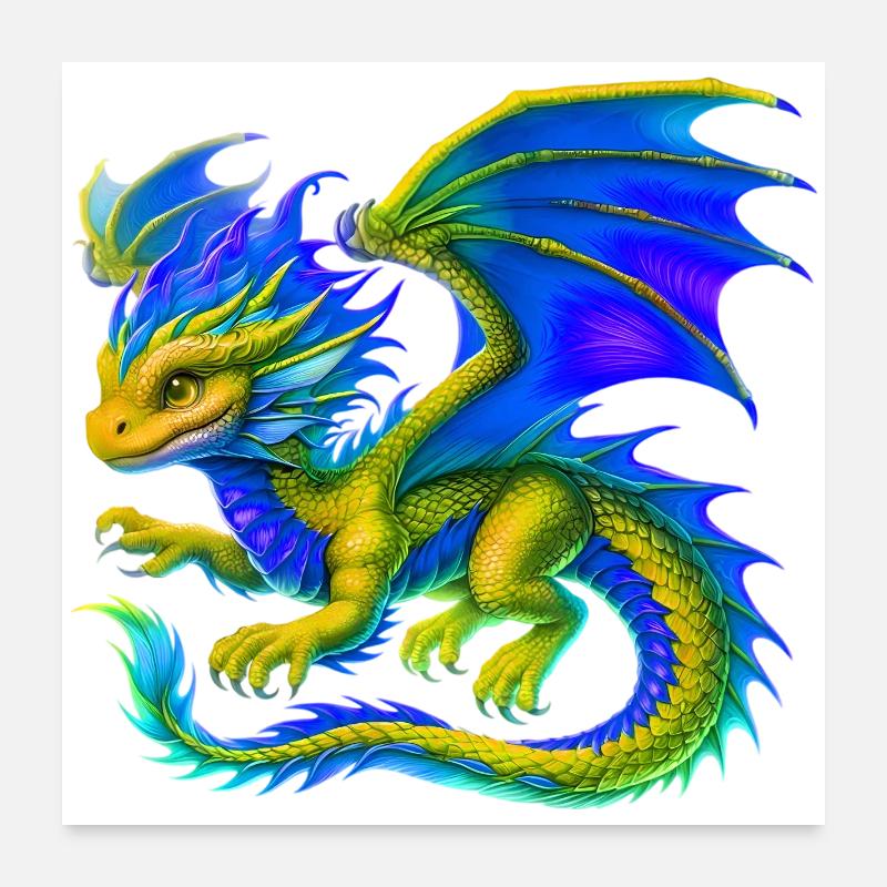 Drache - Poster 60x60 cm - Weiß