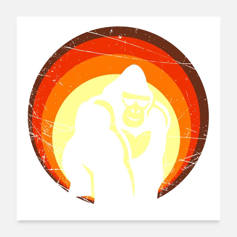 Retro Sunset Gorilla Design Poster 24" x 24" (60x60 cm)