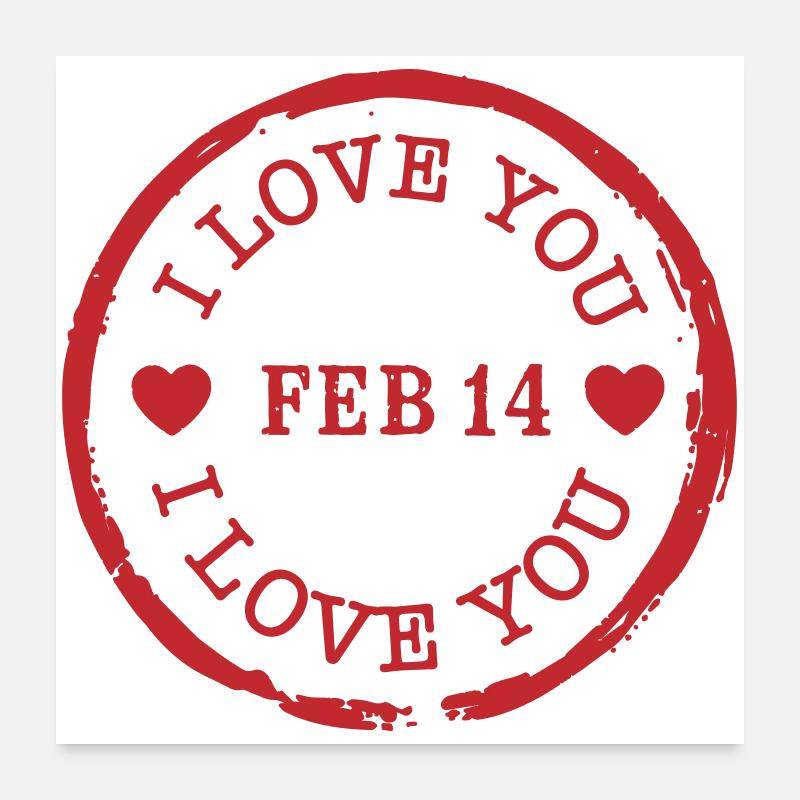 Je t’aime timbre Saint-Valentin Poster 60 x 60 cm