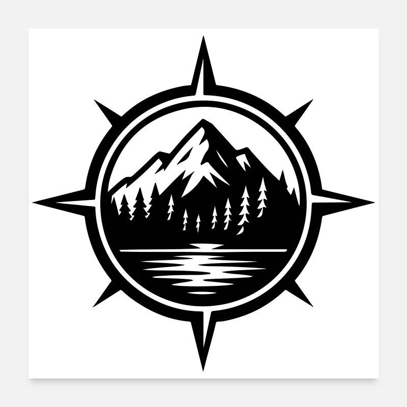 Mountains Compass Travel Poster 24" x 24" (60x60 cm)