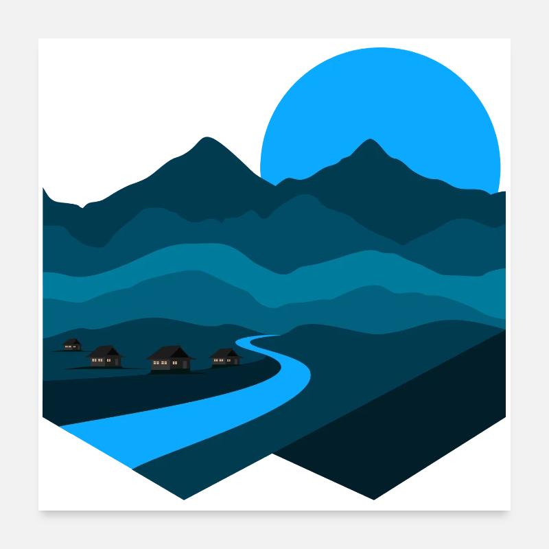 Berglied | Blue Moonlight Minimalistische Wohnung Poster 60x60 cm
