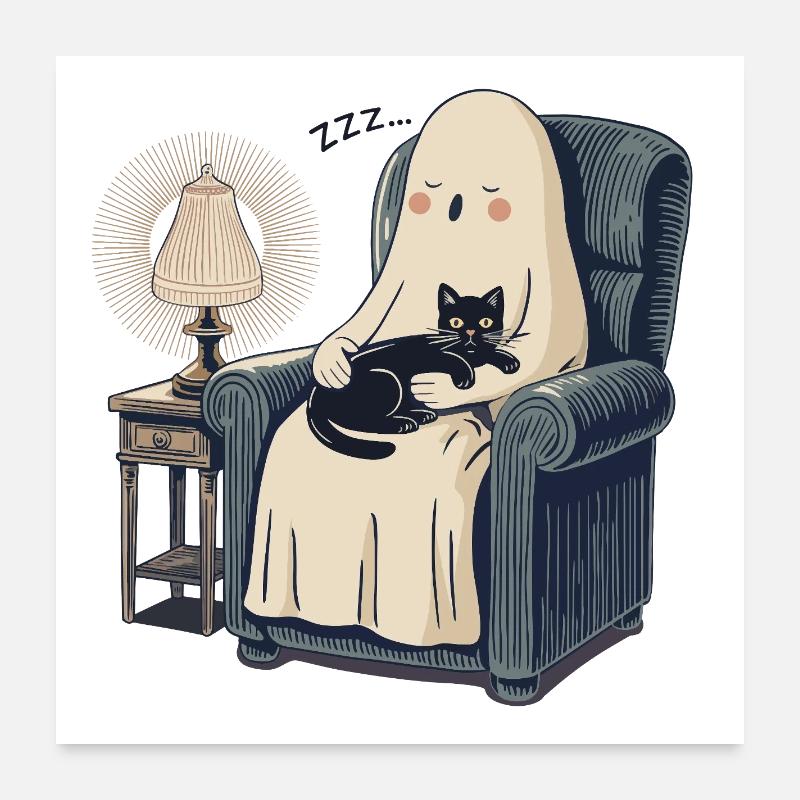 Void Cat Sleeping Ghost - Cozy Spooky Black Cat Poster 24" x 24" (60x60 cm)