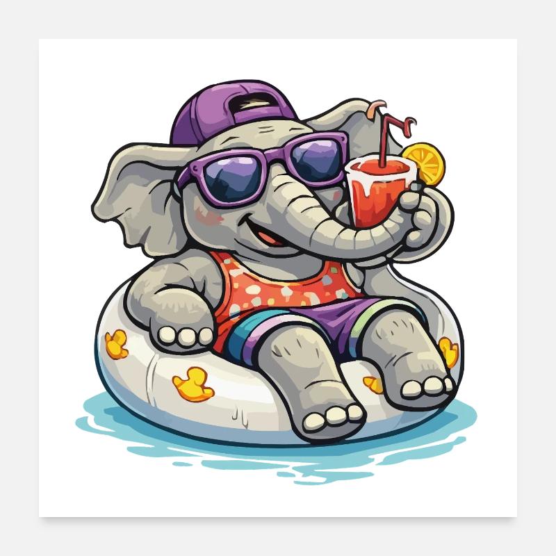 BeachElephant with Drink Poster 24" x 24" (60x60 cm)