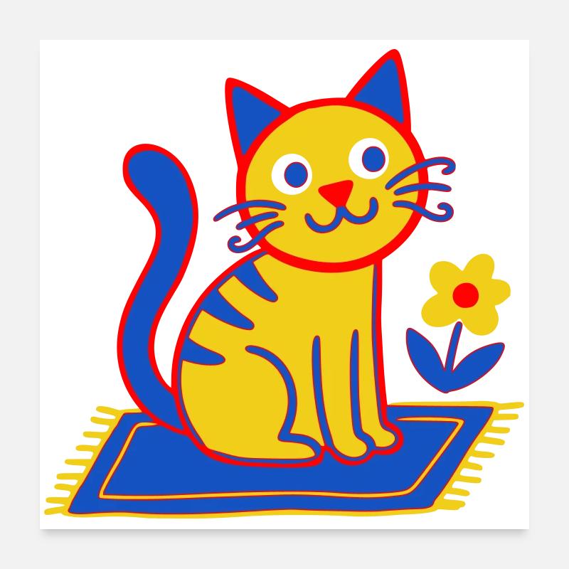 Colorful cat on carpet in a flower meadow Poster 24" x 24" (60x60 cm)