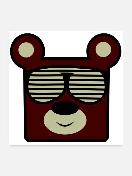 Bär mit Retro-Sonnenbrille - Poster 60x60 cm - Weiß - Vorne