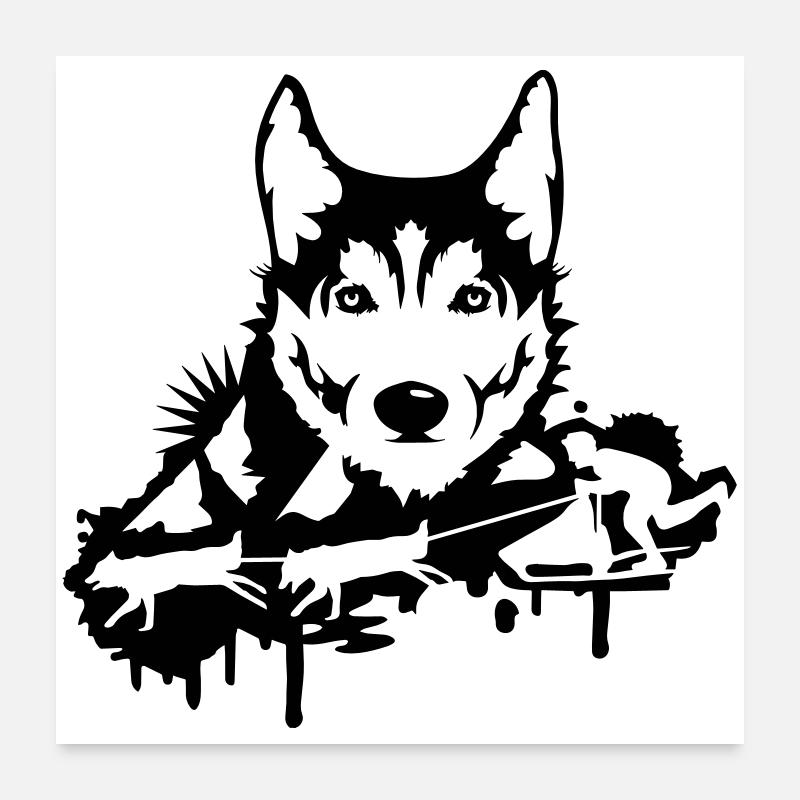 Une course de chien avec une tête husky - Poster 60 x 60 cm - blanc