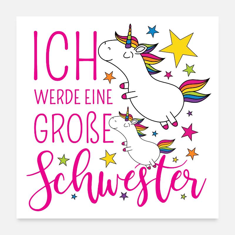 Große Schwester Einhorn Einhörner pink Sterne bunt Poster 60x60 cm