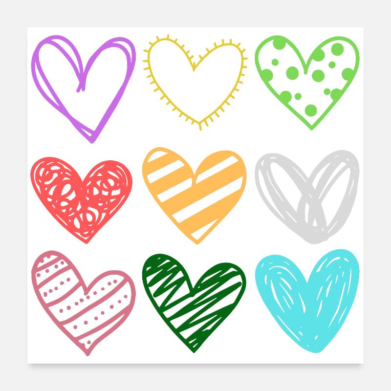 Colorful Doodle Hearts Pattern Poster 24" x 24" (60x60 cm)