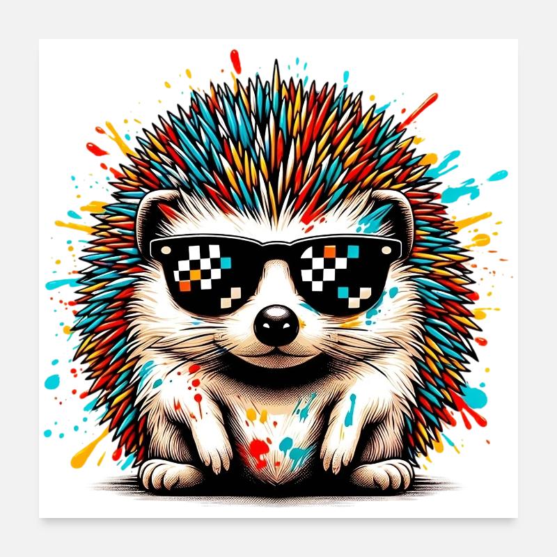 Hérisson avec lunettes de soleil - Poster 60 x 60 cm - blanc