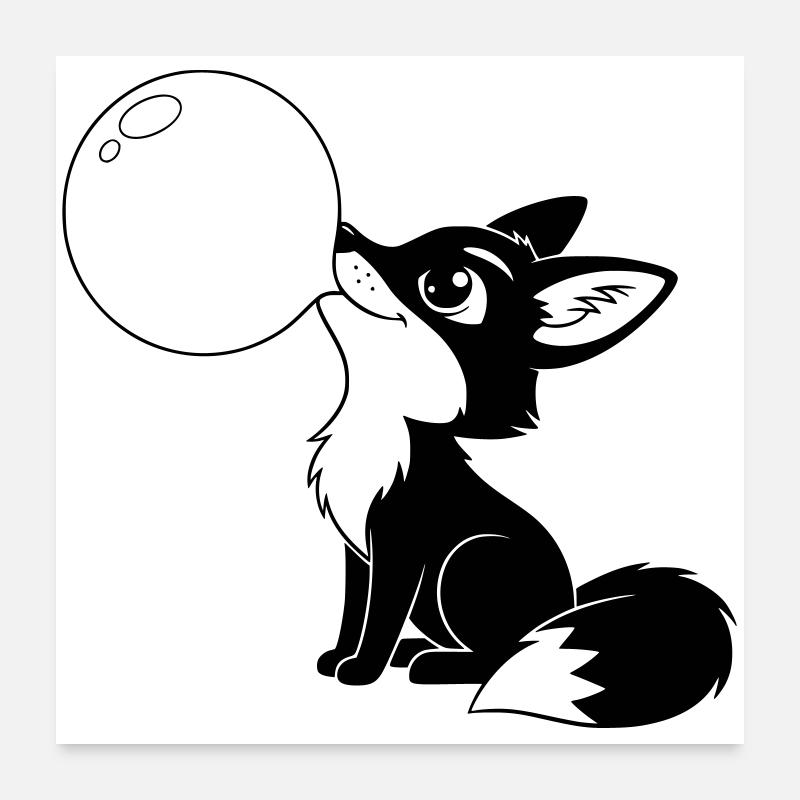 Fox with Soap Bubble – Cute Animal Motif Poster 24" x 24" (60x60 cm)