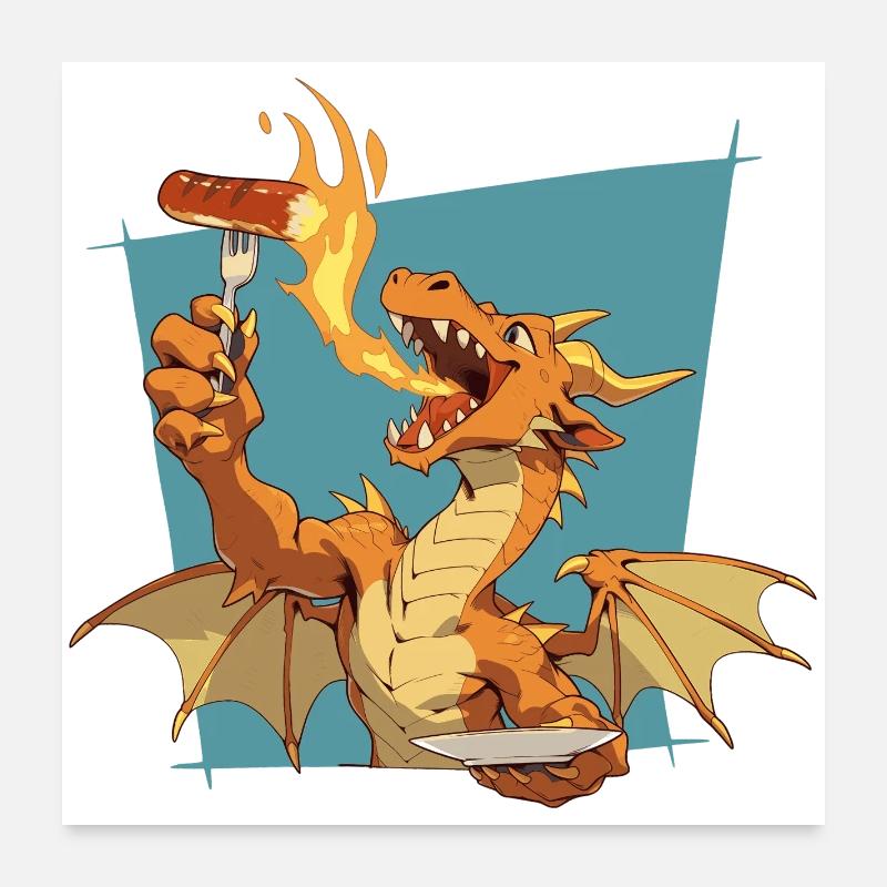 BBQ Dragon with Fire Breath Poster 24" x 24" (60x60 cm)