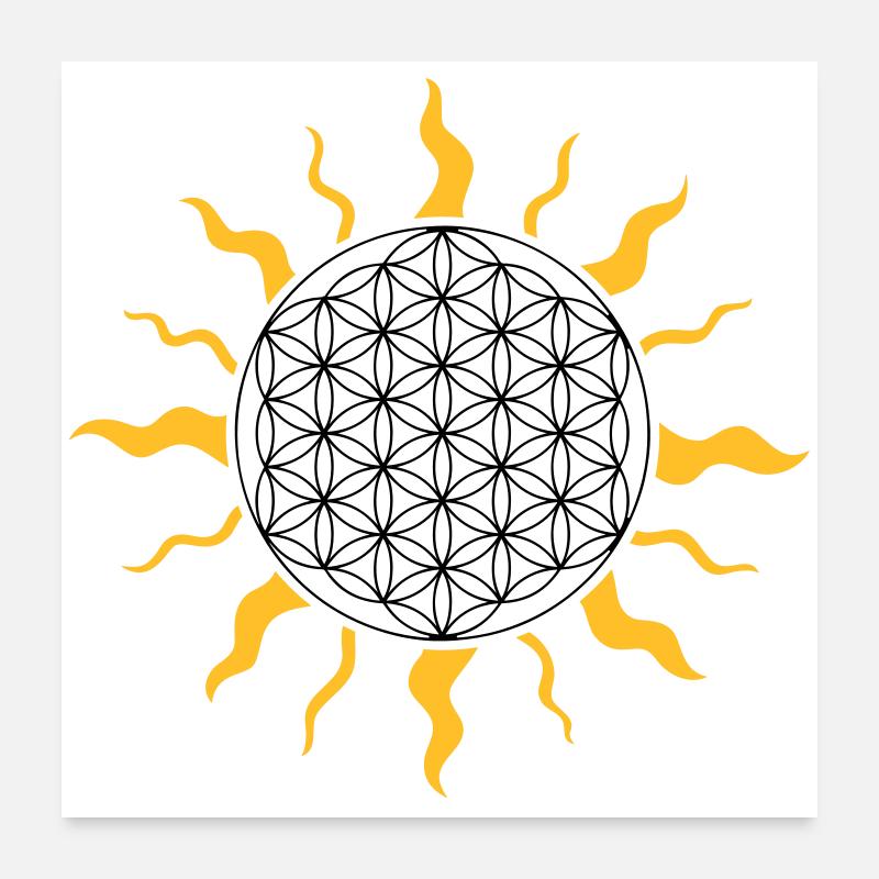 La fleur de la vie avec le soleil Poster 60 x 60 cm