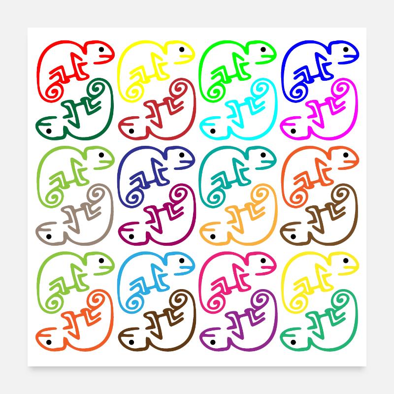 Chamäleon buntes Treiben - Poster 60x60 cm - Weiß