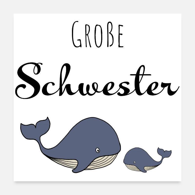 Große Schwester Wal - Poster 60x60 cm - Weiß