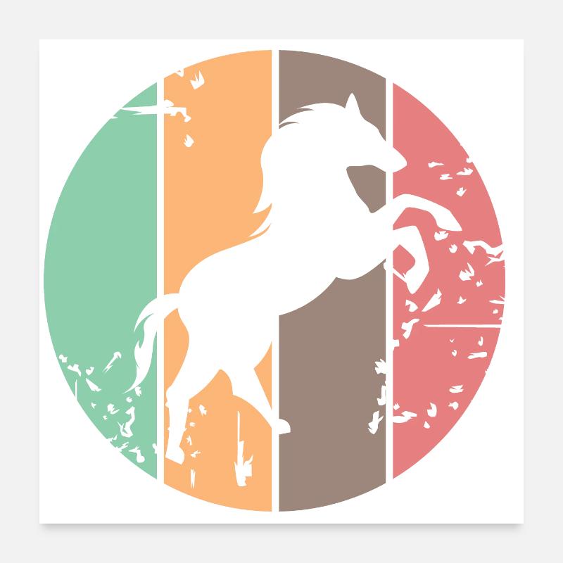 Icônes d’illustration d’animaux de galop de chevaux de couleurs rétro Poster 60 x 60 cm