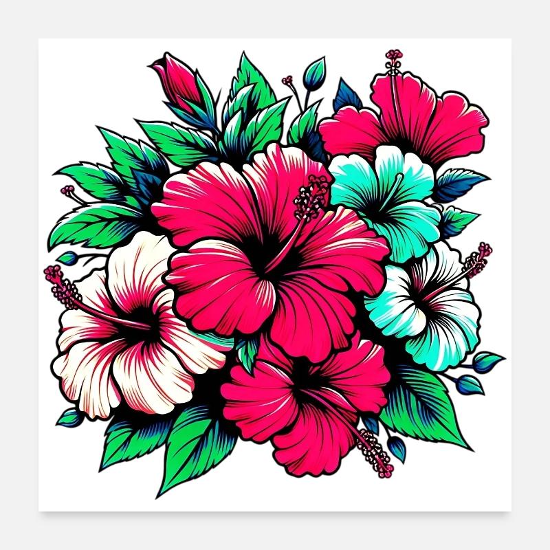 Hibiscus Flowers Poster 24" x 24" (60x60 cm)