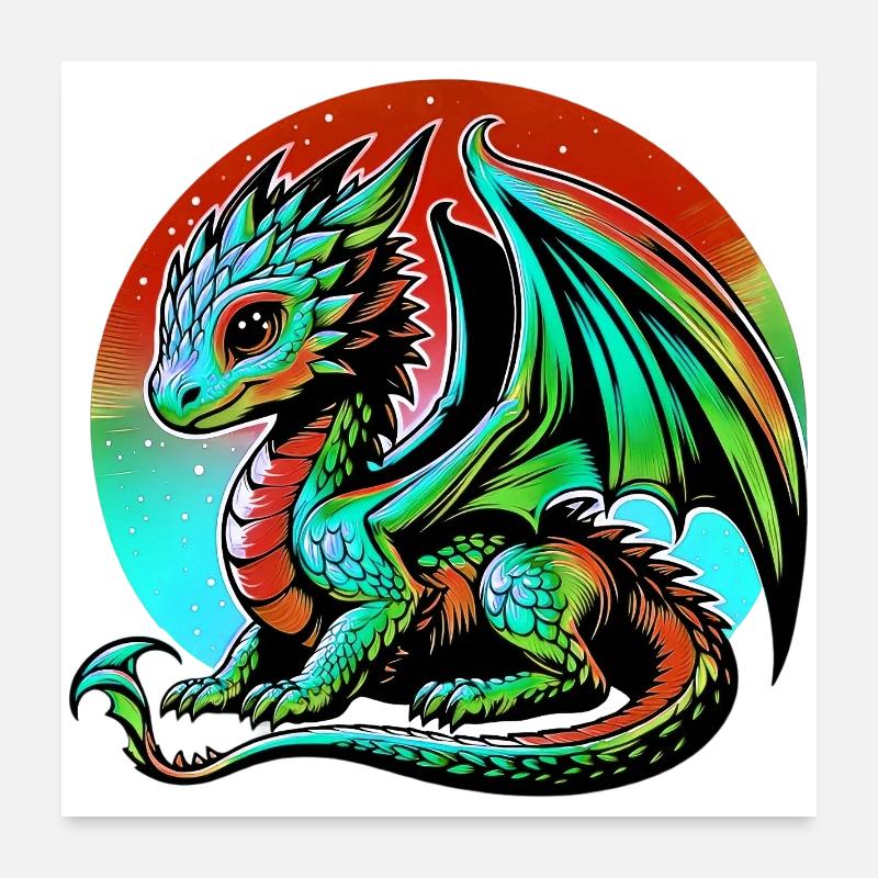 Drache - Poster 60x60 cm - Weiß