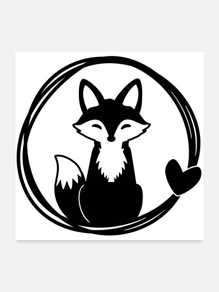 Renard mignon en couronne de coeur - Poster 60 x 60 cm - blanc - Devant