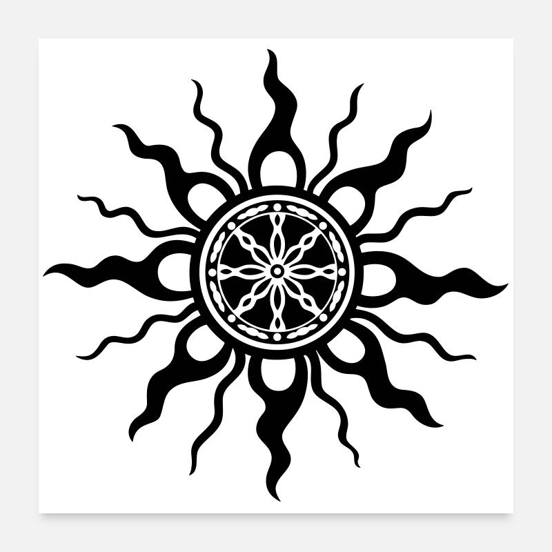 Sonne Tribal Ornament Design - Poster 60x60 cm - Weiß