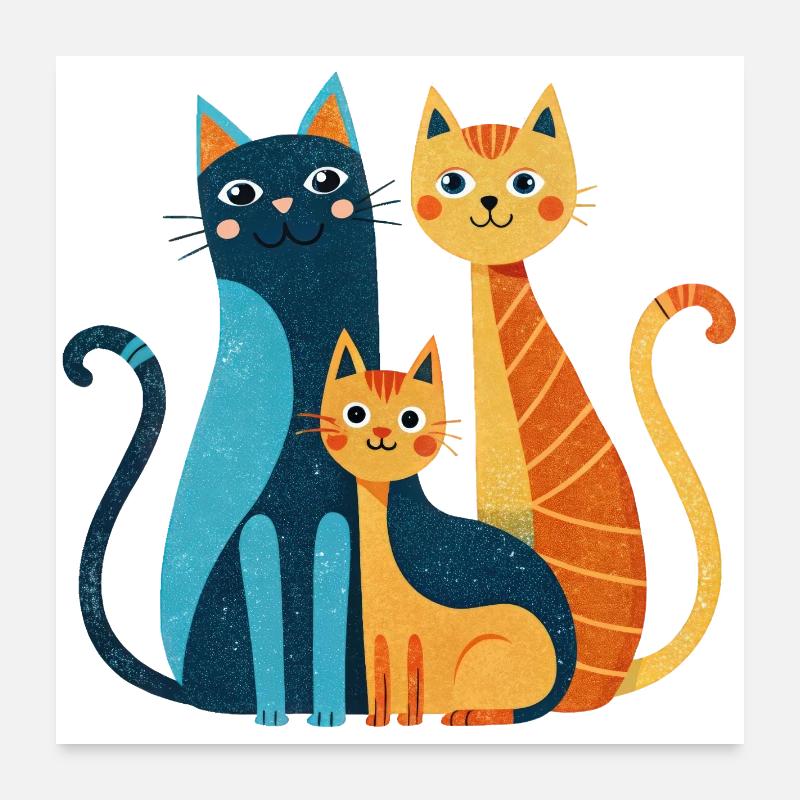 Bright Cat Trio: Moderne Verspieltheit Poster 60x60 cm
