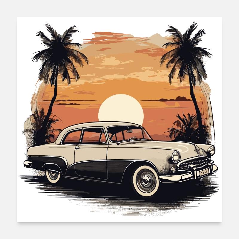 Voitures de collection 1950 Poster 60 x 60 cm