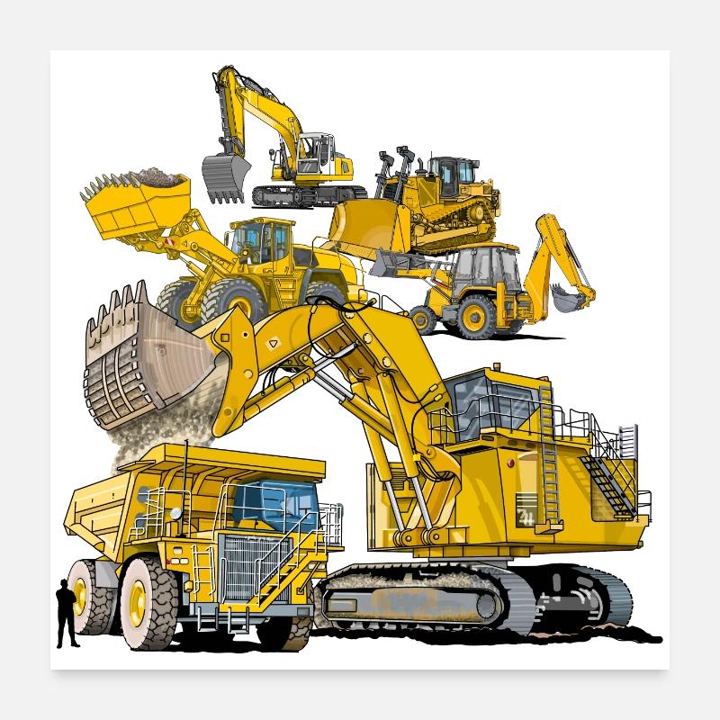 Véhicules de chantier de grande taille - Poster 60 x 60 cm - blanc