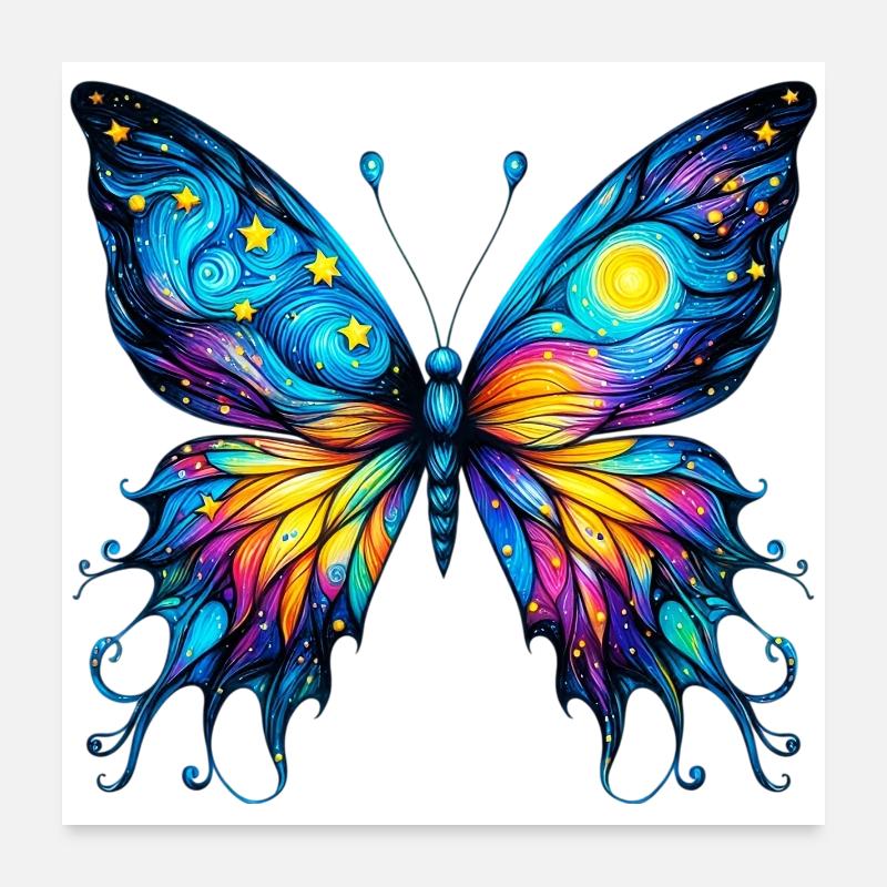 Van Gogh Schmetterling - Poster 60x60 cm - Weiß