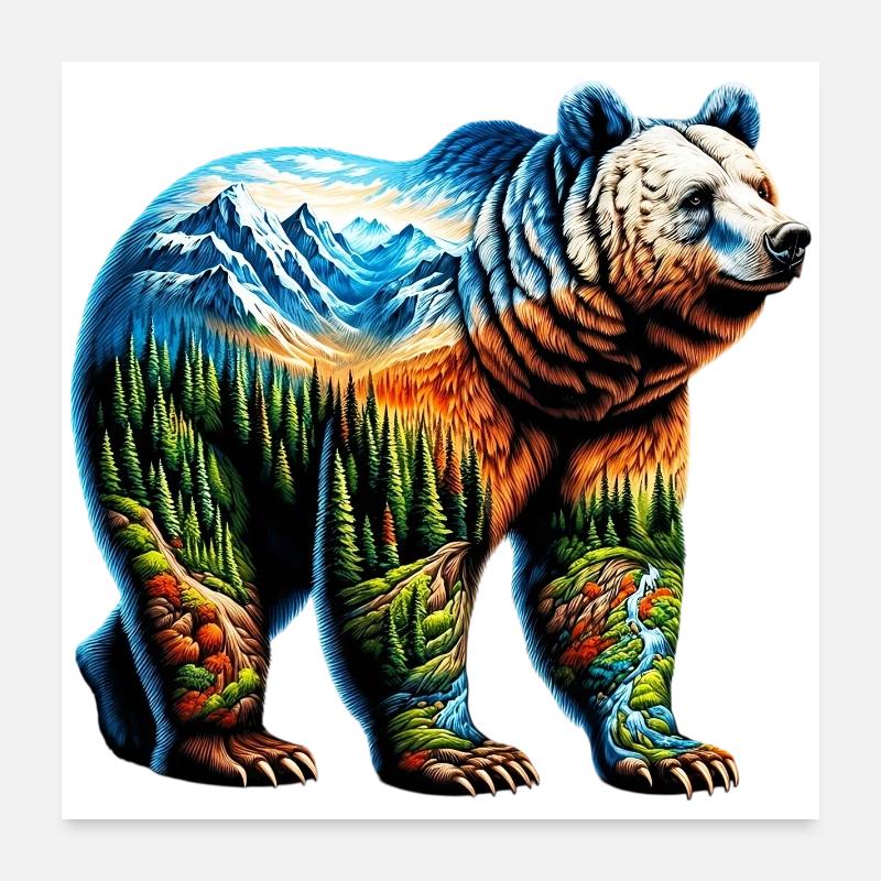 Bär - Poster 60x60 cm - Weiß