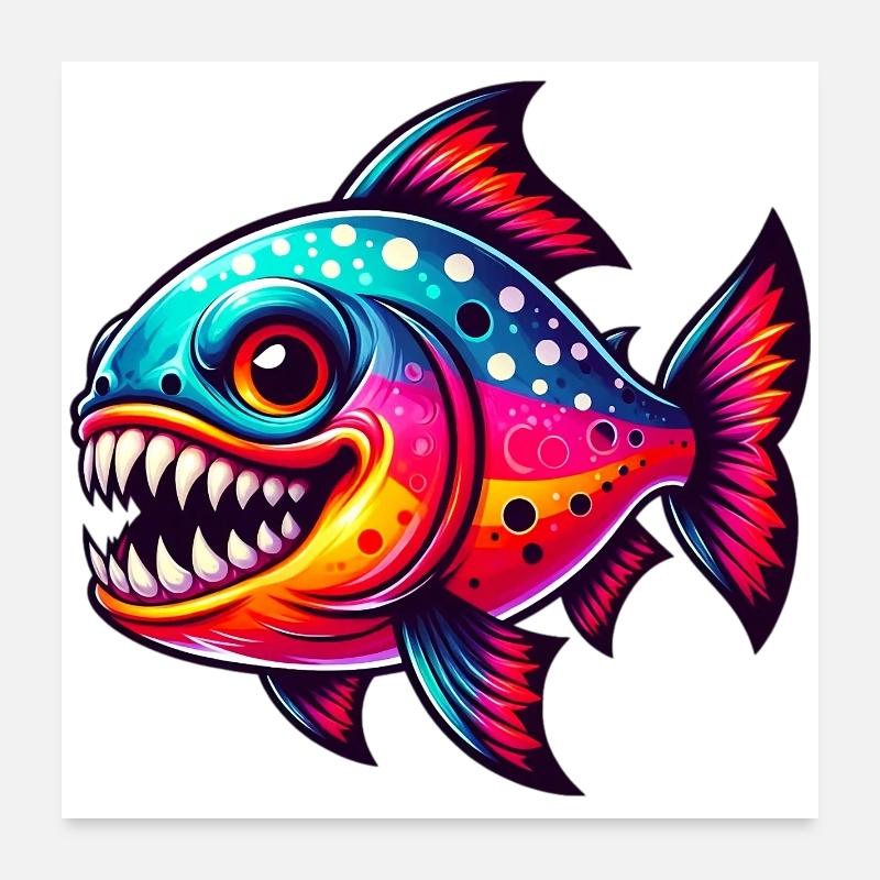 Piranha - Poster 60x60 cm - Weiß