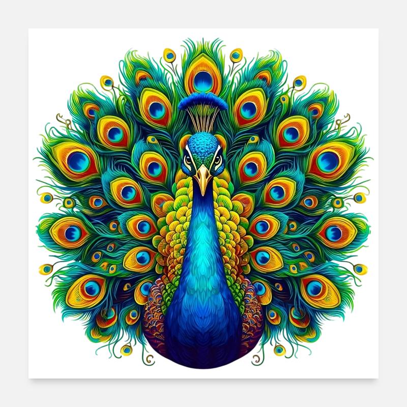 Pfau - Poster 60x60 cm - Weiß