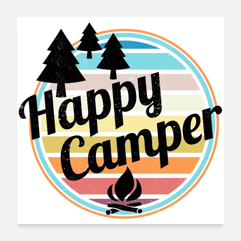 Happy Camper Retro Camping Design Poster 60x60 cm