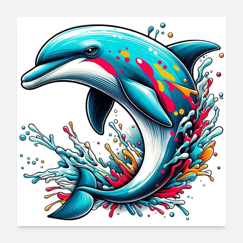 Delfin - Poster 60x60 cm - Weiß