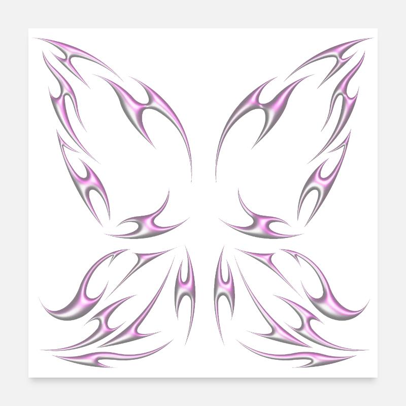 Chrome Métallisé Ailes de Fée Design Tribal - Poster 60 x 60 cm - blanc