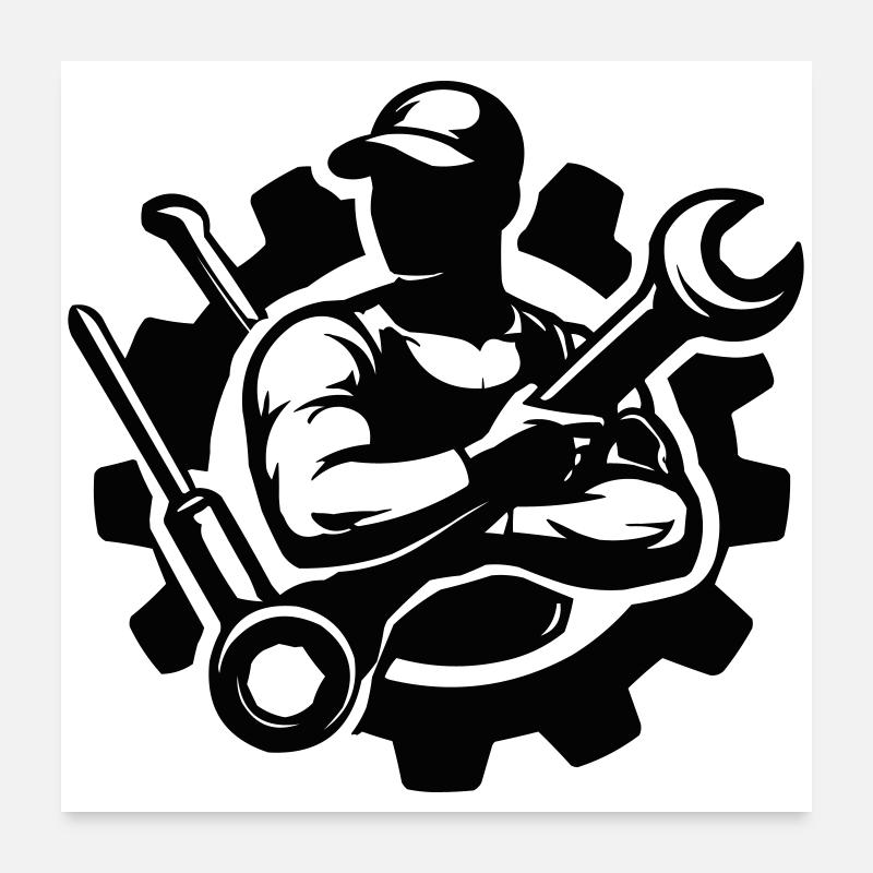 Logo du mécanicien sur la roue dentée Poster 60 x 60 cm