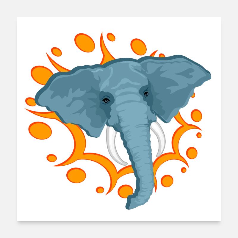 Blauer Elefant mit orangefarbenem Speichel Poster 60x60 cm