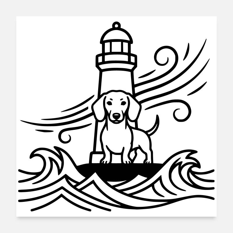 Dackel Sturm Leuchtturm Meer Poster 60x60 cm