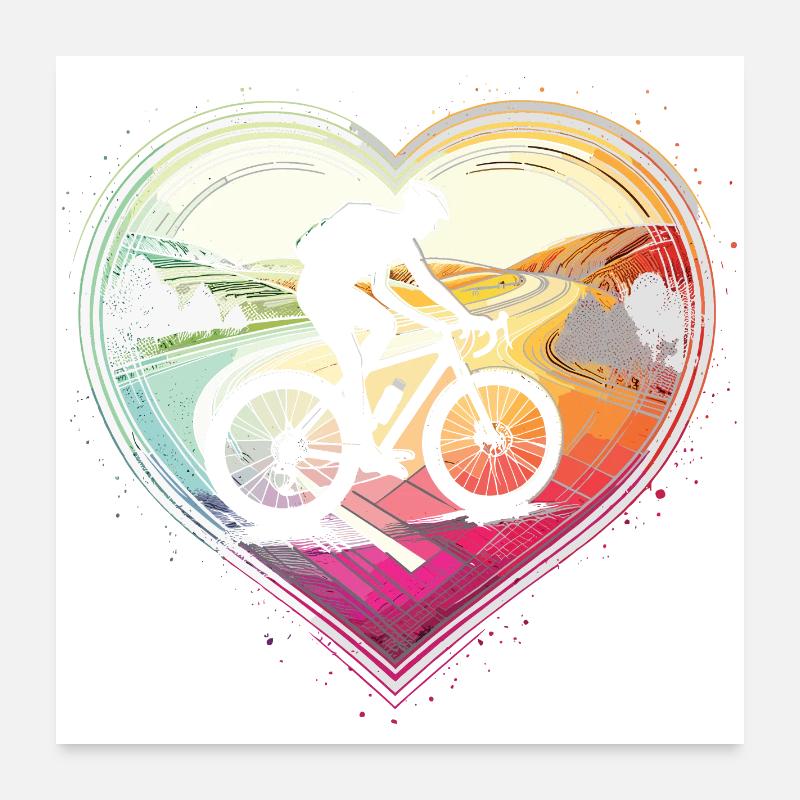 Conception vibrante de cœur de cyclisme Poster 60 x 60 cm