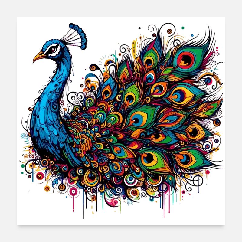 Pfau - Poster 60x60 cm - Weiß