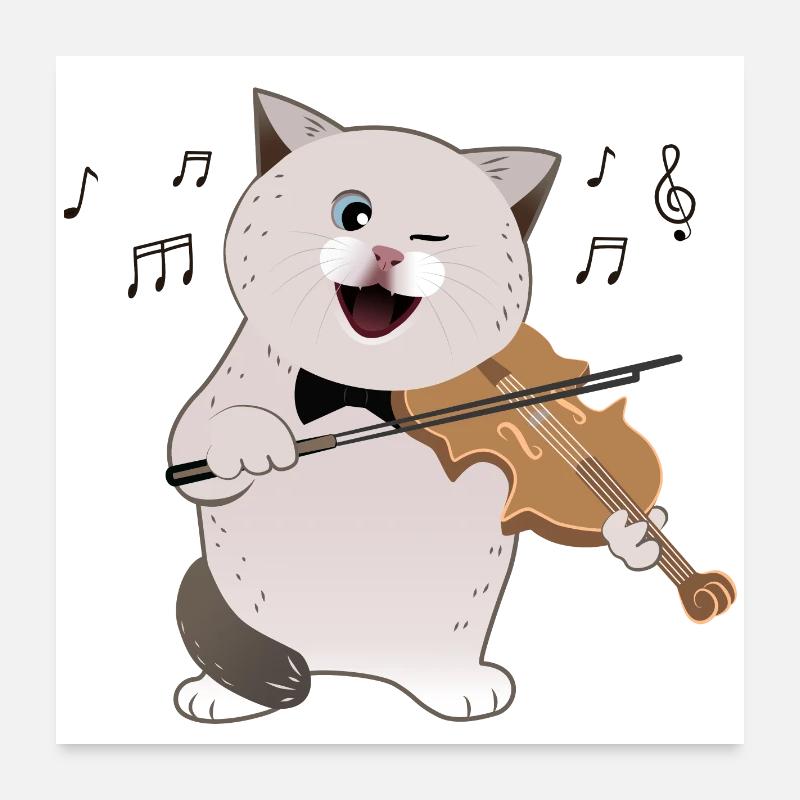mignon chat potelé jouant du violon Poster 60 x 60 cm