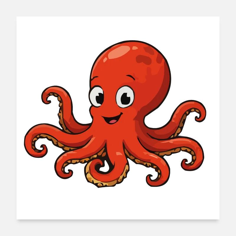 Cuddly Red Octopus Cartoon Poster 24" x 24" (60x60 cm)