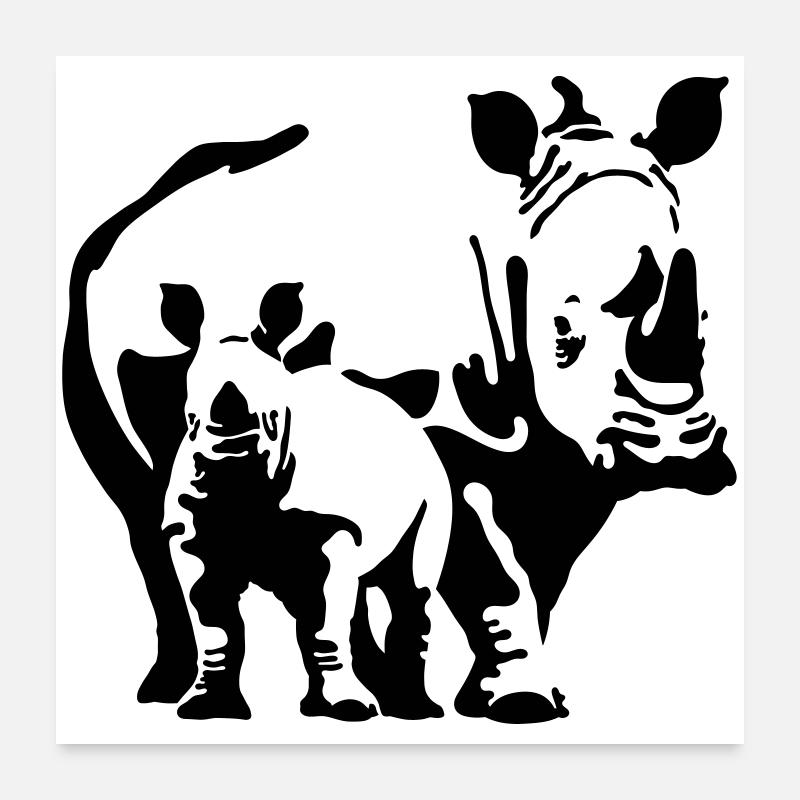 Nashorn - Poster 60x60 cm - Weiß