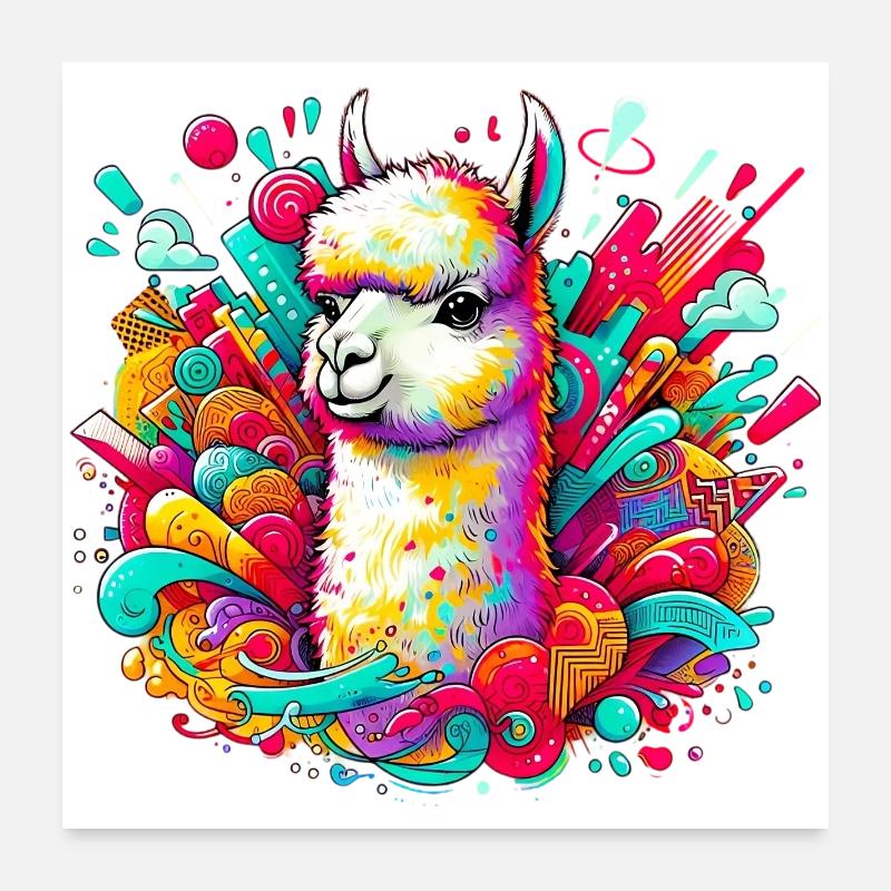 Alpaka - Poster 60x60 cm - Weiß