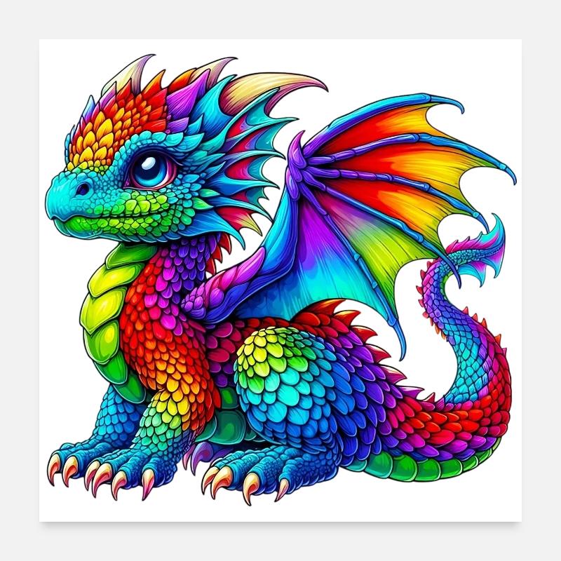 Drache - Poster 60x60 cm - Weiß