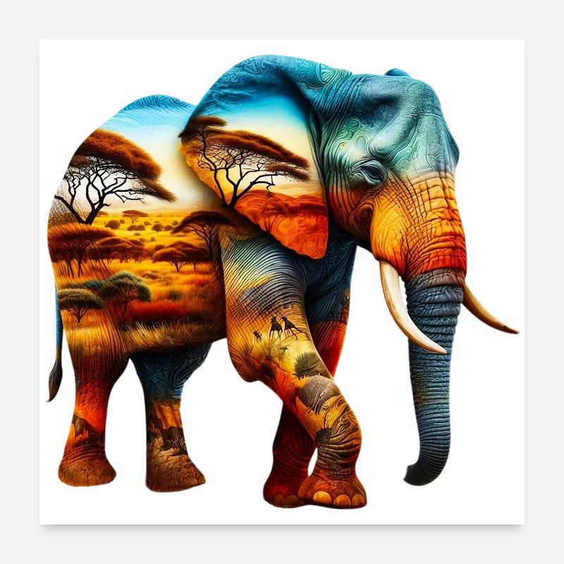 Elefant - Poster 60x60 cm - Weiß