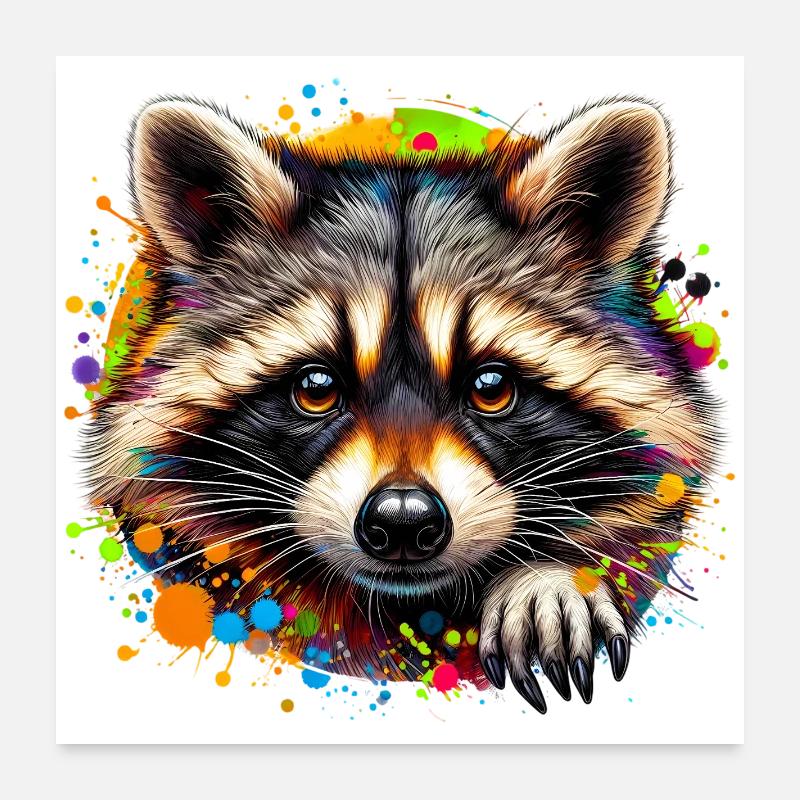 Waschbär - Poster 60x60 cm - Weiß