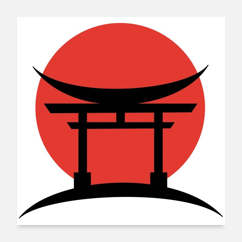 Abstrakter Farbverlauf Japanisch Torii - Poster 60x60 cm - Weiß