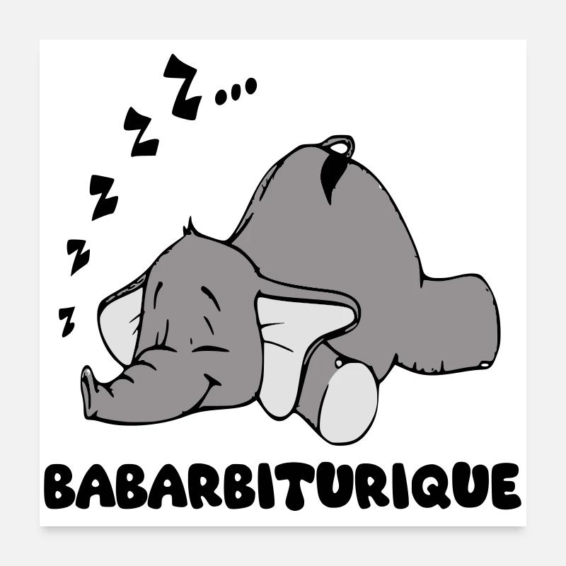 Sleeping Elephant with the title babarbituric Poster 24" x 24" (60x60 cm)
